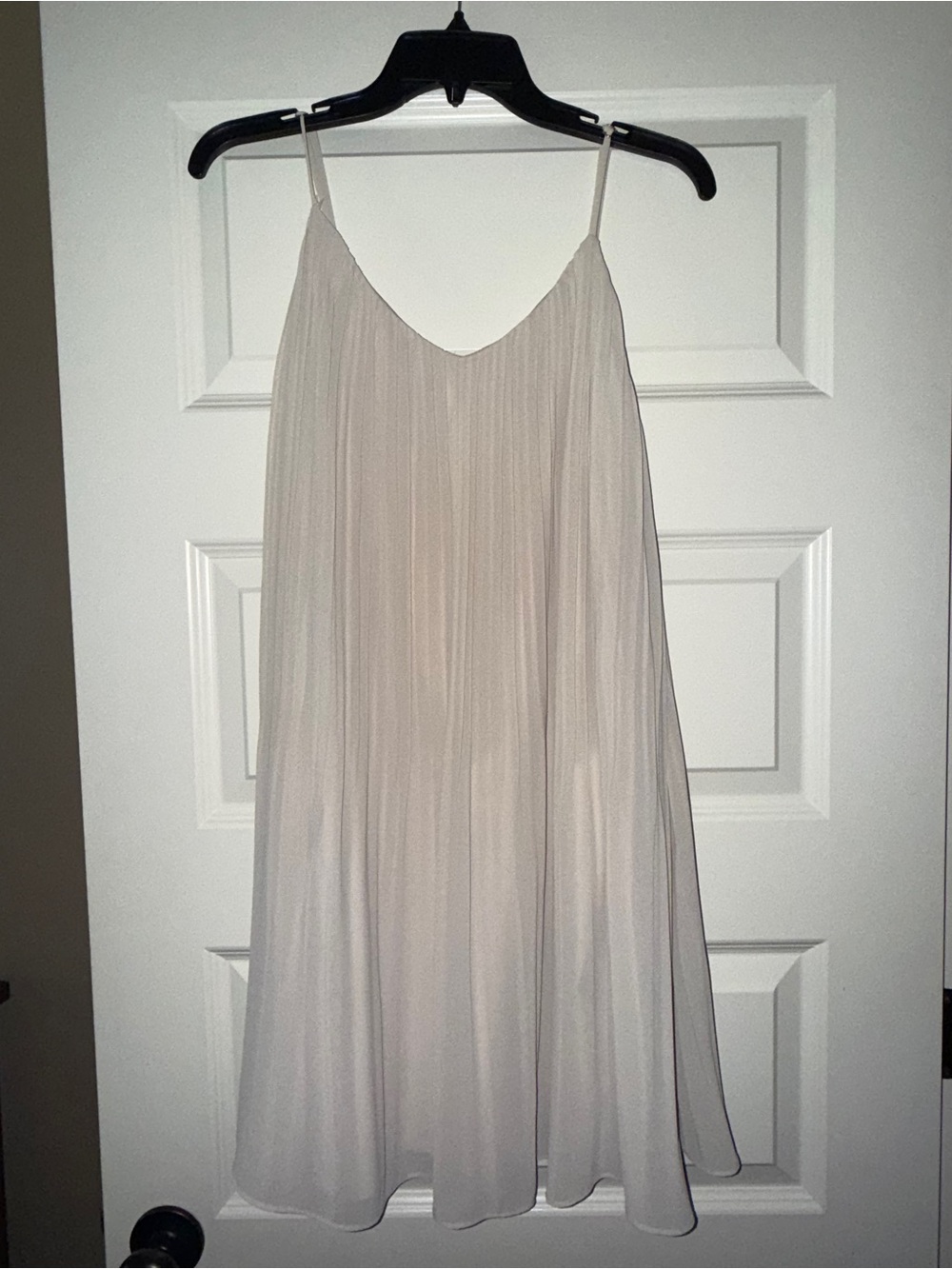 Naked Zebra Pleated Spaghetti Strap Dress in Light Taupe